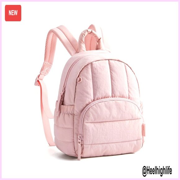 Mini Puffer Backpack, Lightweight Quilted Daypack, Water-Resistant Travel Purse